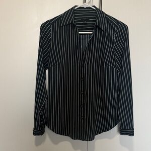 Ann Taylor Navy and White Striped Blouse
